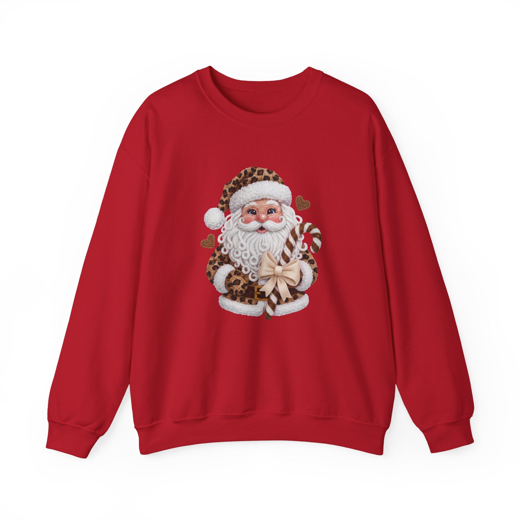 Faux Yarn Santa Leopard Print Crew Neck
