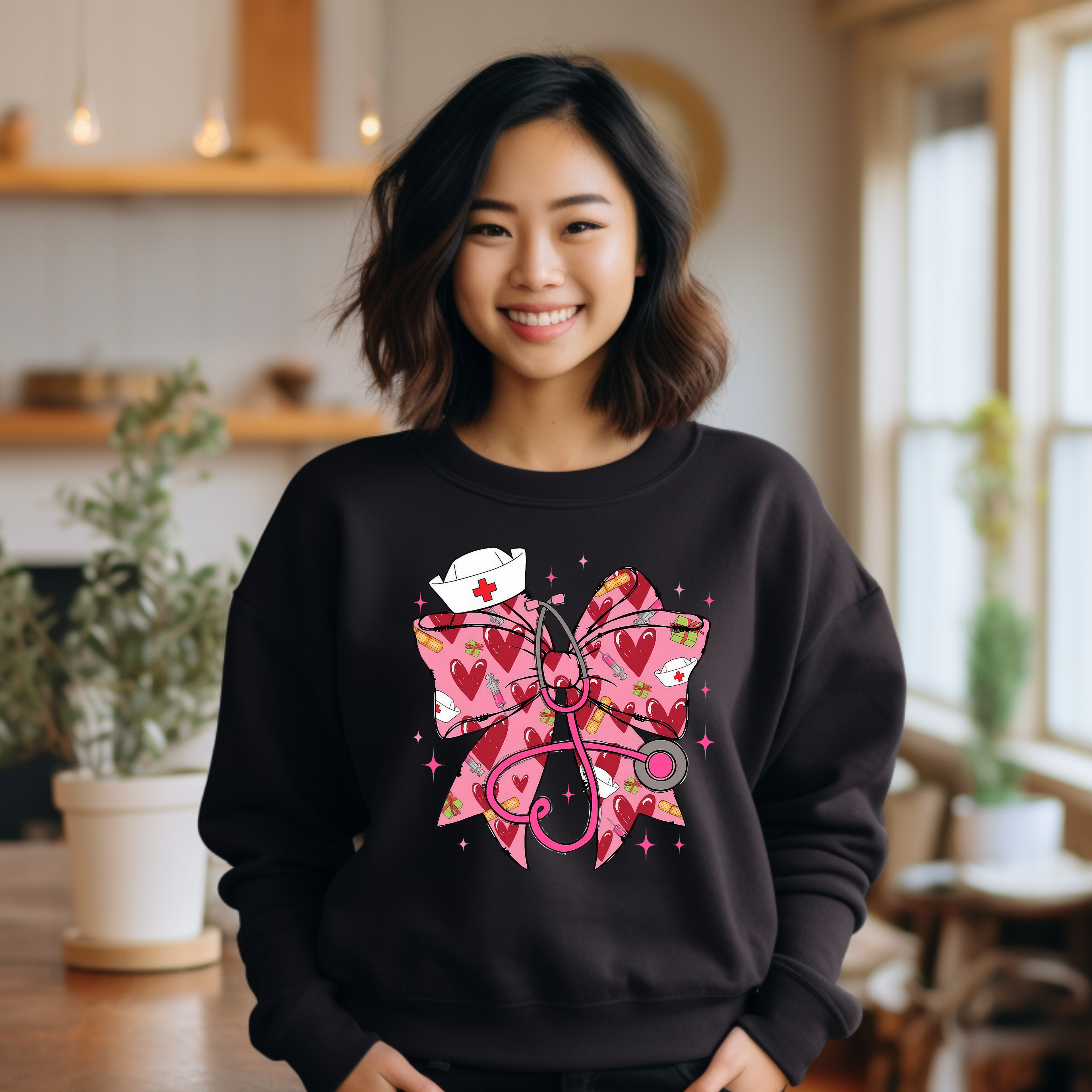 Valentine Nurse bow shirt