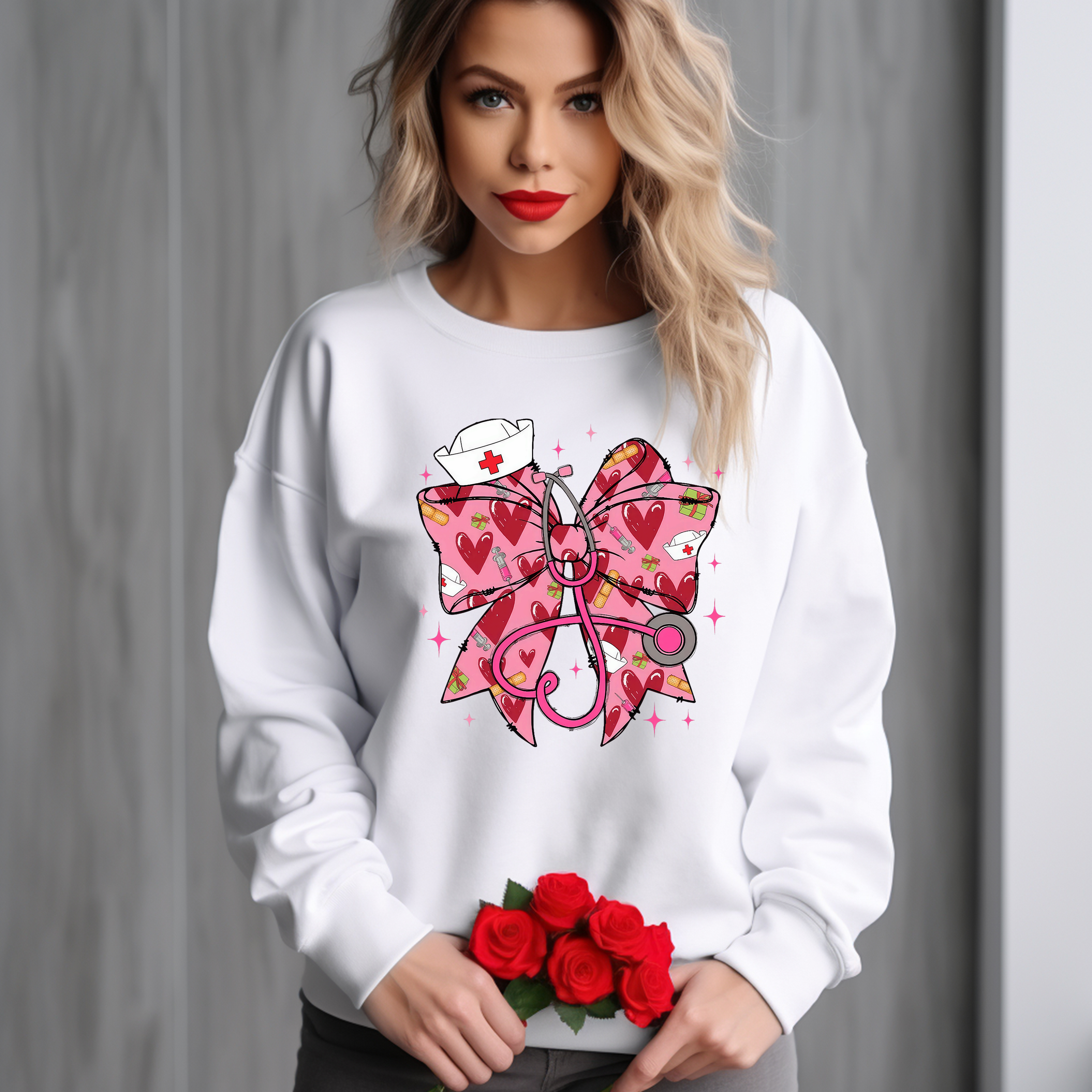 Valentine Nurse bow shirt