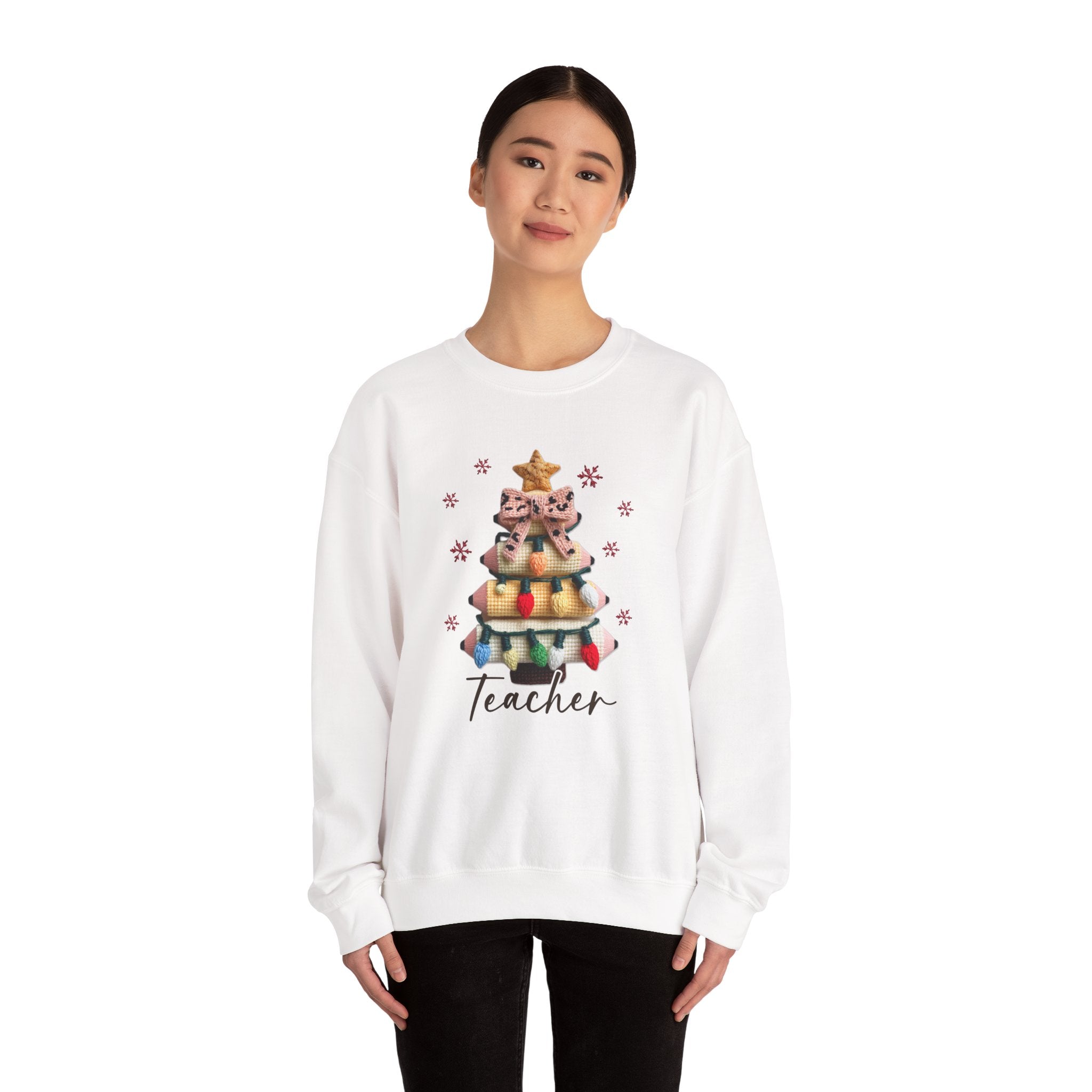 Faux Yarn Teacher Christmas Crew Neck