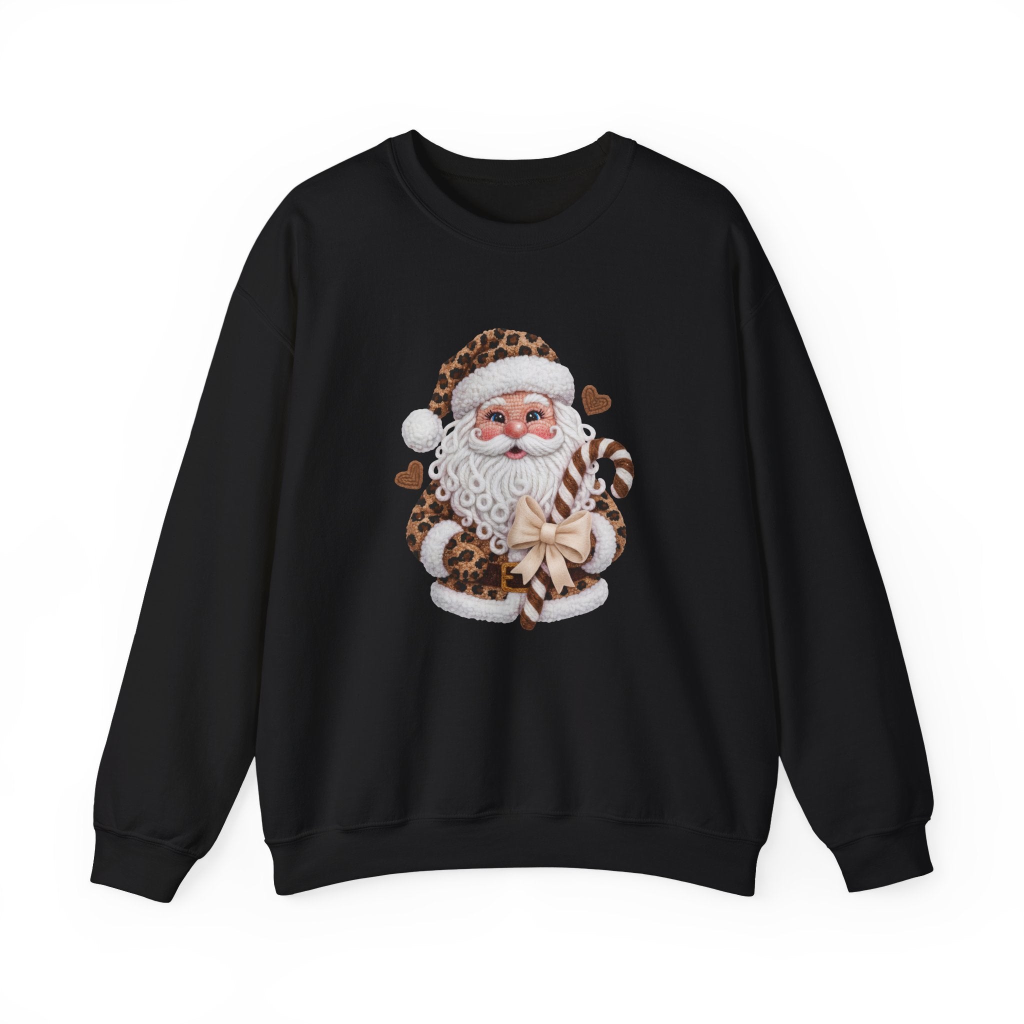 Faux Yarn Santa Leopard Print Crew Neck