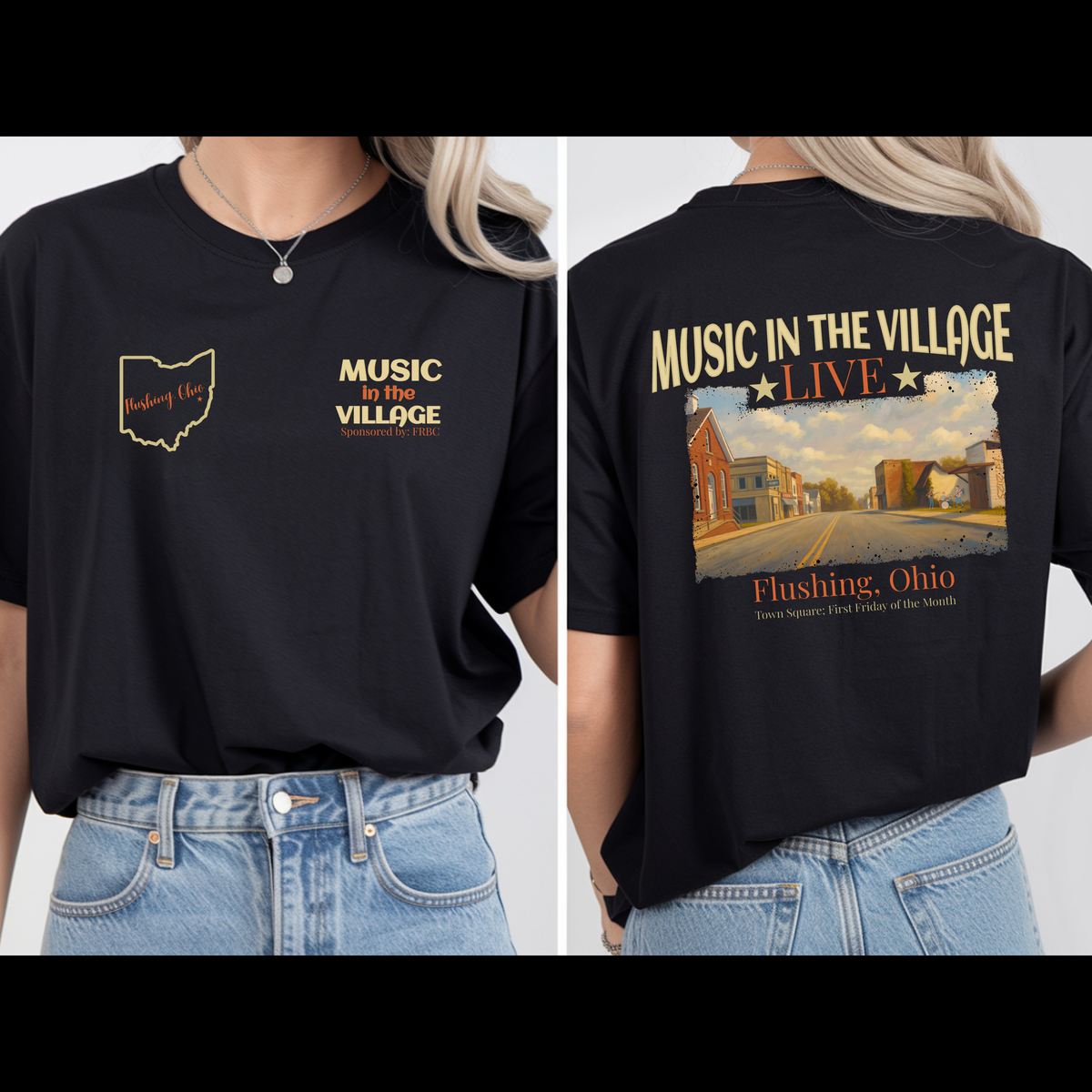 Music in the Village shirts!  Sponsored by the FRBC