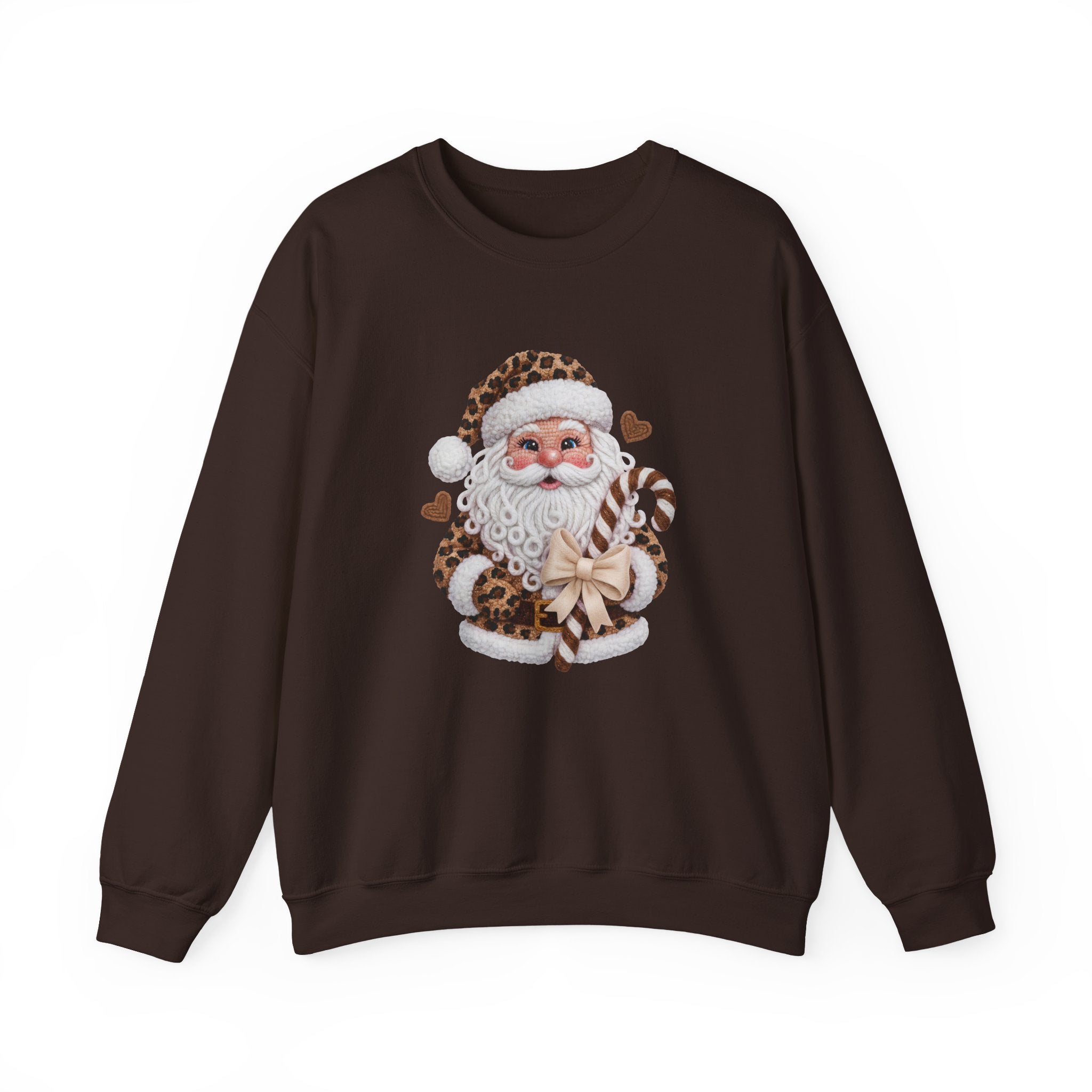 Faux Yarn Santa Leopard Print Crew Neck